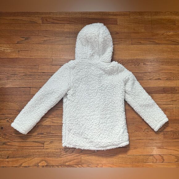 Madden Sherpa fuzzy zip up hooded womens Jacket sweater cream size small - Picture 2 of 8